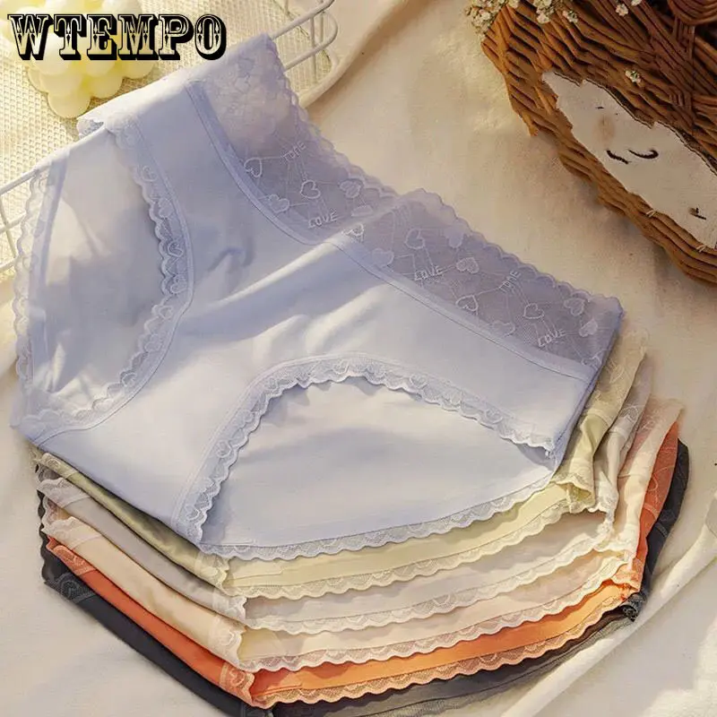 

Women Ice Silk Panties Three-piece Briefs Shorts Lace Ultra-thin Breathable Cotton Crotch Mid-waist Seamless Sexy женские трусы