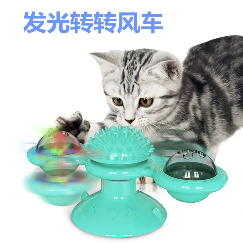 

Round Windmill Teasing Cat Toy Luminous Mint Sucker Gnawing Self-hey Toy 2 Windmills 360° Rotation Extra Large Suction Cup