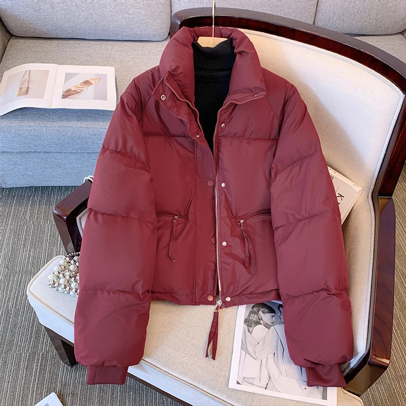 

2023 Winter Women Loose Short Cotton Padded Bread Jacket Solid Long Sleeve Parka Coats Casual Warm Outerwear Female Snow Wear