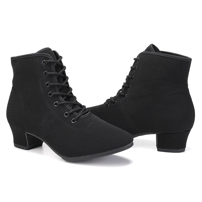 Women's Ballroom Dancing Shoes Stretch Fabric High-Top Latin Dance Shoes for Girl Black Red 3.5/5 CM Heel  Suede and Rubber Sole