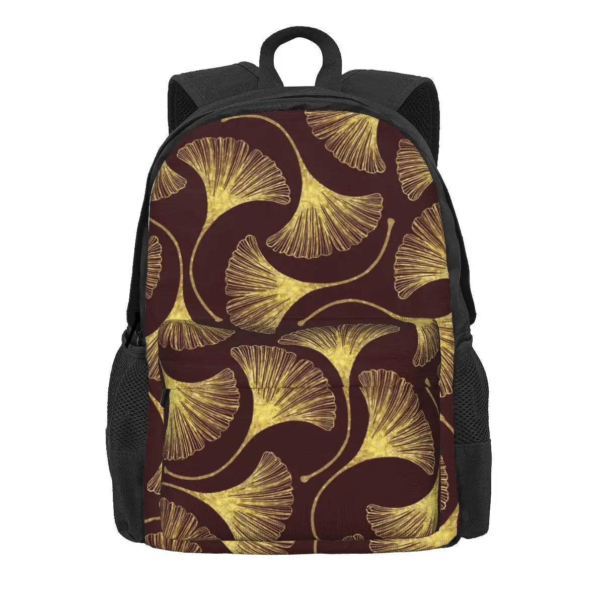 

Golden Ginko Biloba Backpack Boy Leaves Print Large Backpacks Polyester Kawaii School Bags Trekking Custom Rucksack