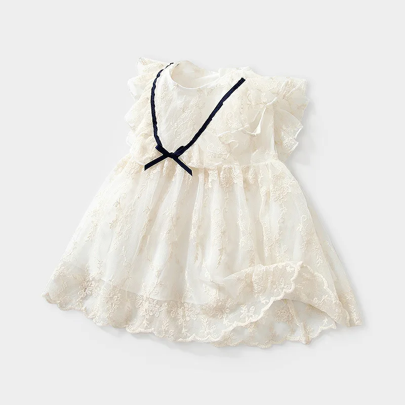 

Baby girl summer dress 2022 summer new sleeveless bow lace princess dress children go out dress girls