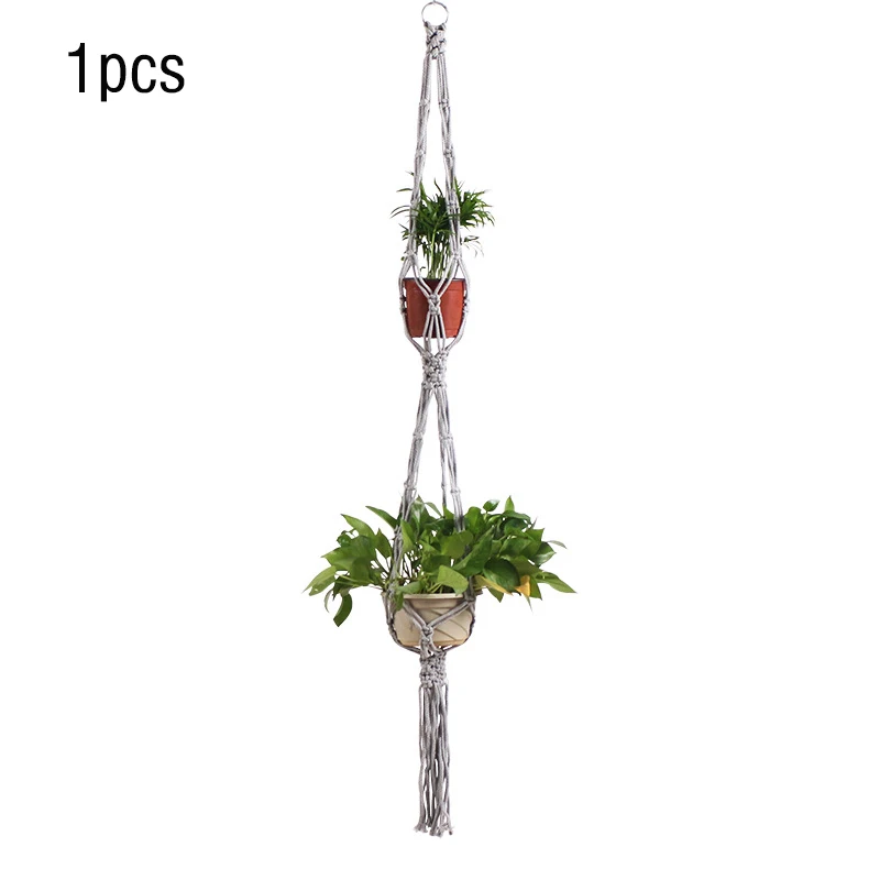 

Hanging Plant Hanger Modern Pot Holder Vintage-inspired Decor Eye-catching Garden 2 Layer Handmade Macrame Flower