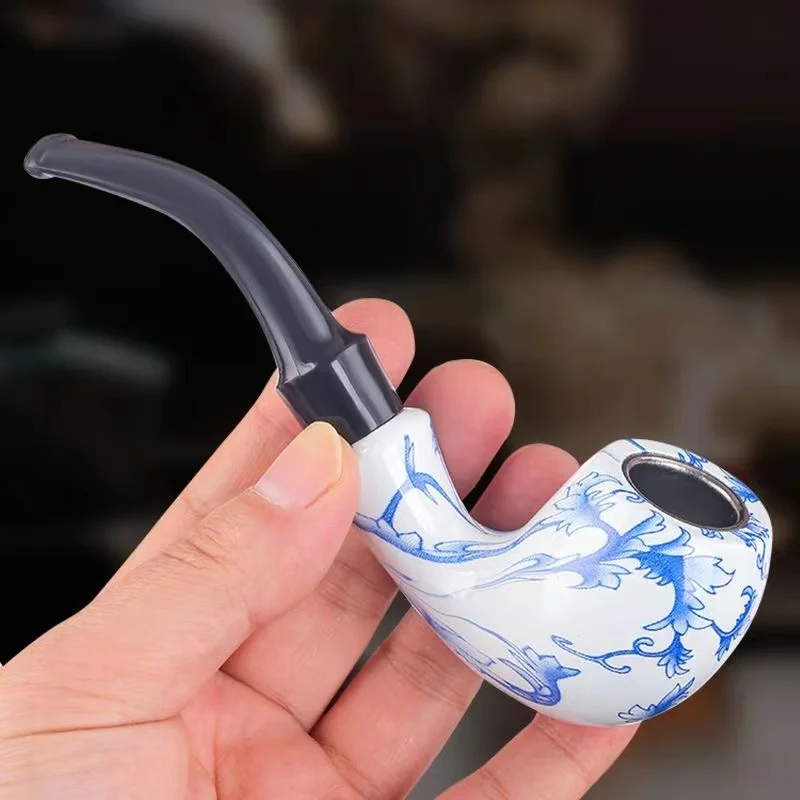 

Blue white bakelite metal Smoking Pipe portable full set Cigarette Holder heat-resistant crack resistant Hookah mouthpieces