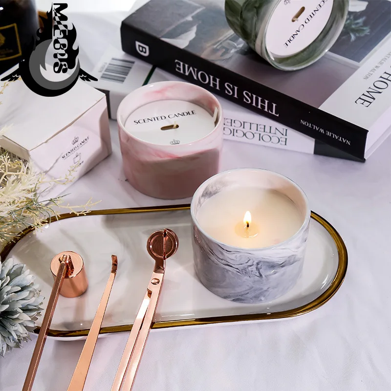 

wholesale Marble Ceramic Scented Candle Personalized Wedding Candle Bluebell Freesia Cotton Wick Arom Candle Long Time Buring