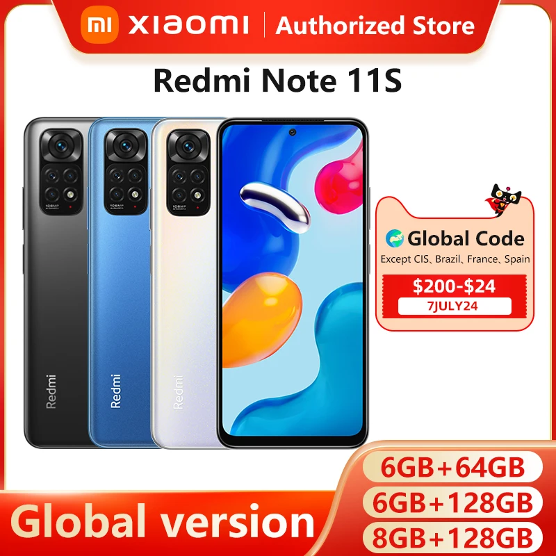 Global Version Xiaomi Redmi Note 11S Smartphone 64GB/ 128GB Octa Core Helio G96 33W Pro Fast Charging 108MP Quad Camera