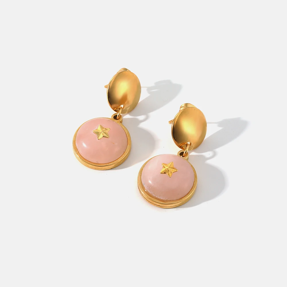 

18K Gold Plated Stainless Steel Natural Stone Hanging Drop Earrings For Women Statement Bohemian Style Earrings Fashion Jewelry