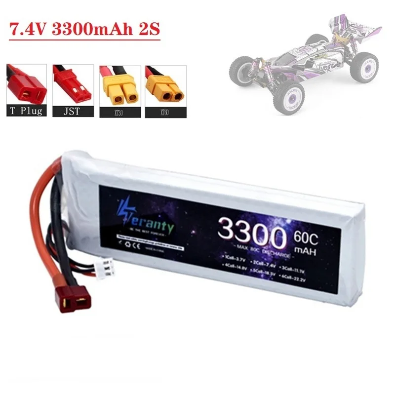 

2S 3300mAh Lipo Battery 7.4V 60C with T JST XT30 XT60 Plug for RC Airplane Quadcopter Helicopter Drone FPV Model Racing Car Part