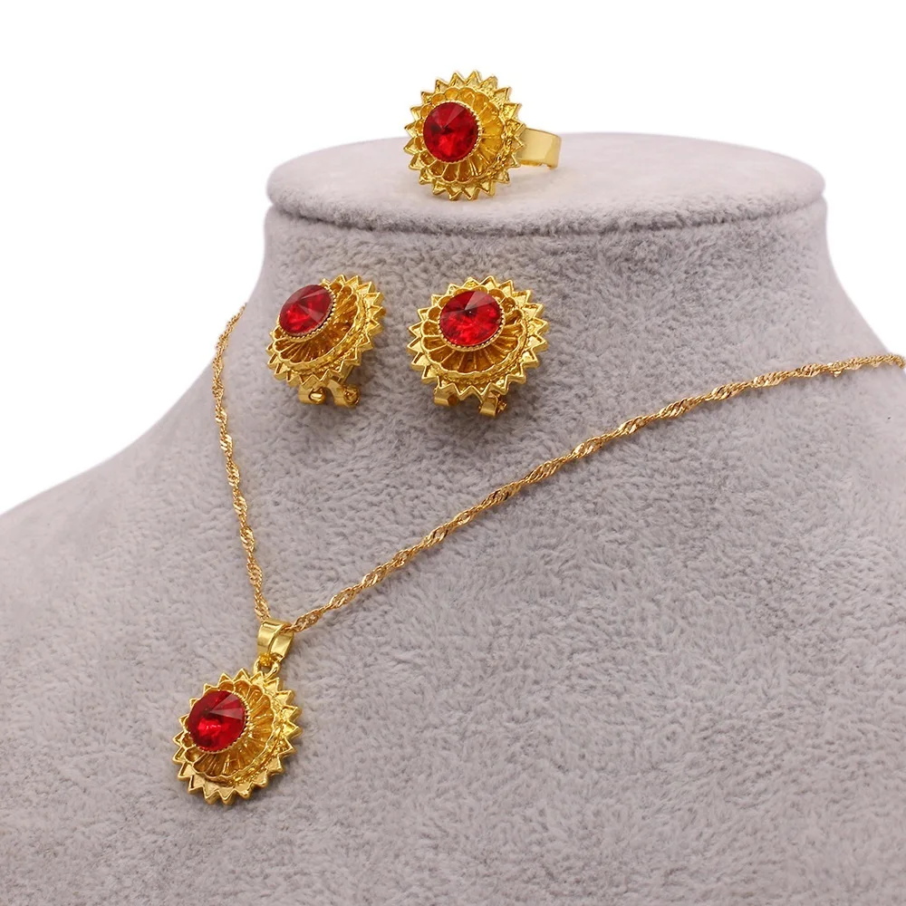 

New RoseL Arabian Bridal wedding jewelry set Women wear necklace earrings ring set Dubai 24K Gold High quality Saudi Arabia