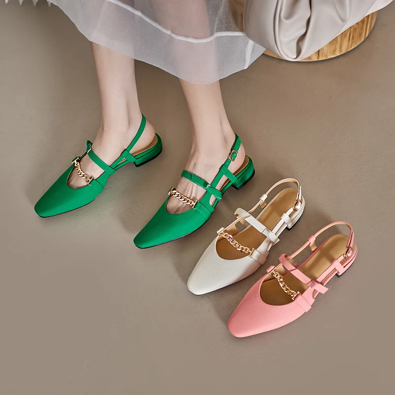 

2022 new Women's sandals natural leather 22-25cm cowhide upper full leather Metal chain buckle back tab women sandals fashion