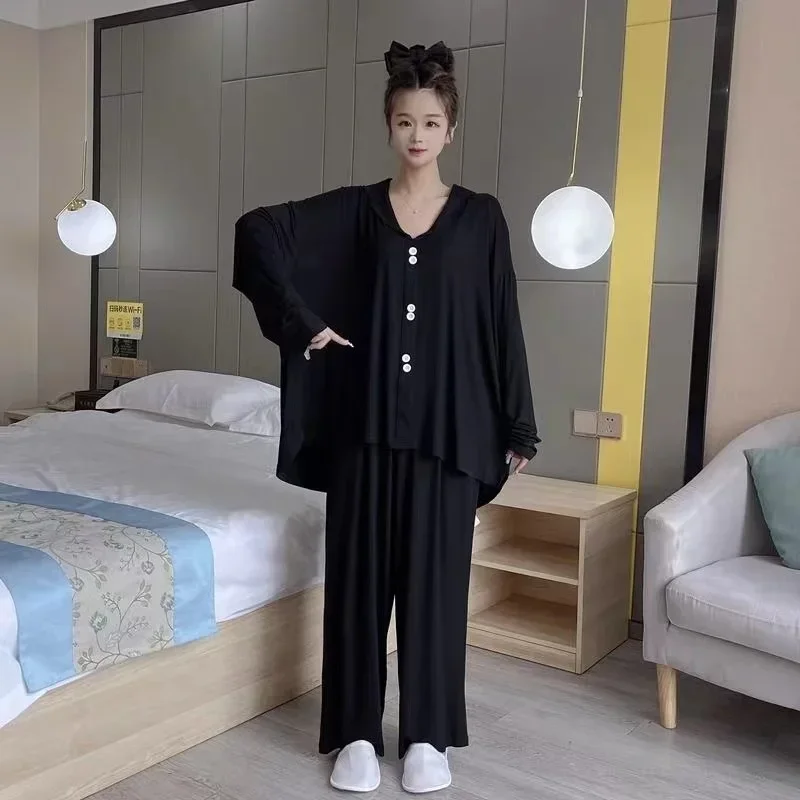 150 кг большие размеры женская осенне-весенняя свободная пижама с длинными