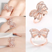 milangirl luxury cute hollow butterfly crystal rhinestone finger ring for women party wedding engagement fashion jewelry