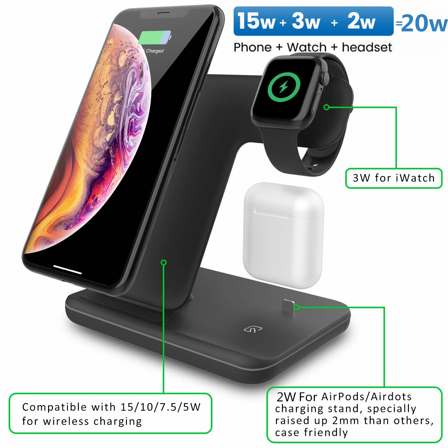 15W Fast Qi Wireless Charger Stand For iPhone 14 13 12 11 XS XR X 8 3 in 1 Charging Dock Station for Apple Watch 8 7 Airpods Pro