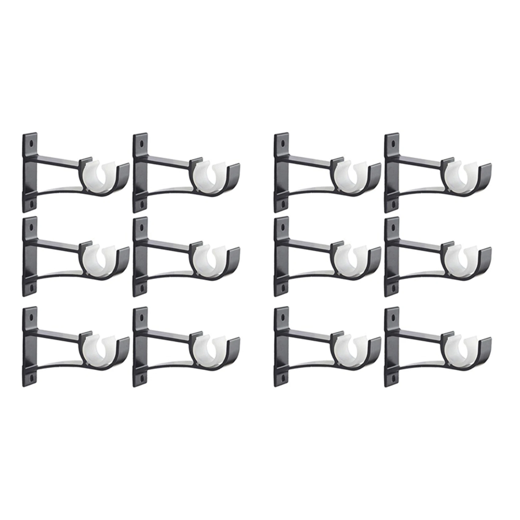

Single Curtain Rod Brackets For Drapery Rod Aluminum Alloy Heavy Duty Curtain Rod Holders (Black) 12Pcs