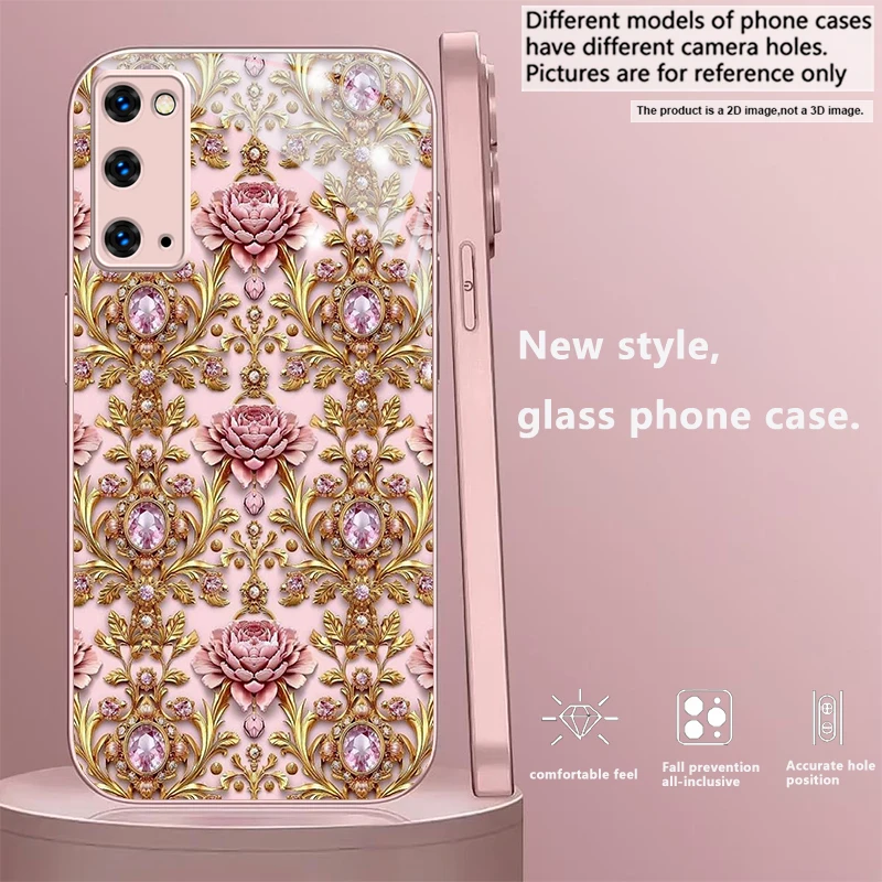 Фото Чехол для телефона Rococo Gem Peony Dream из розового металлического стекла для Samsung S26 Ultra S25 Edge S24 FE S23 Plus S22 S21 S20 S22+ S25 №2