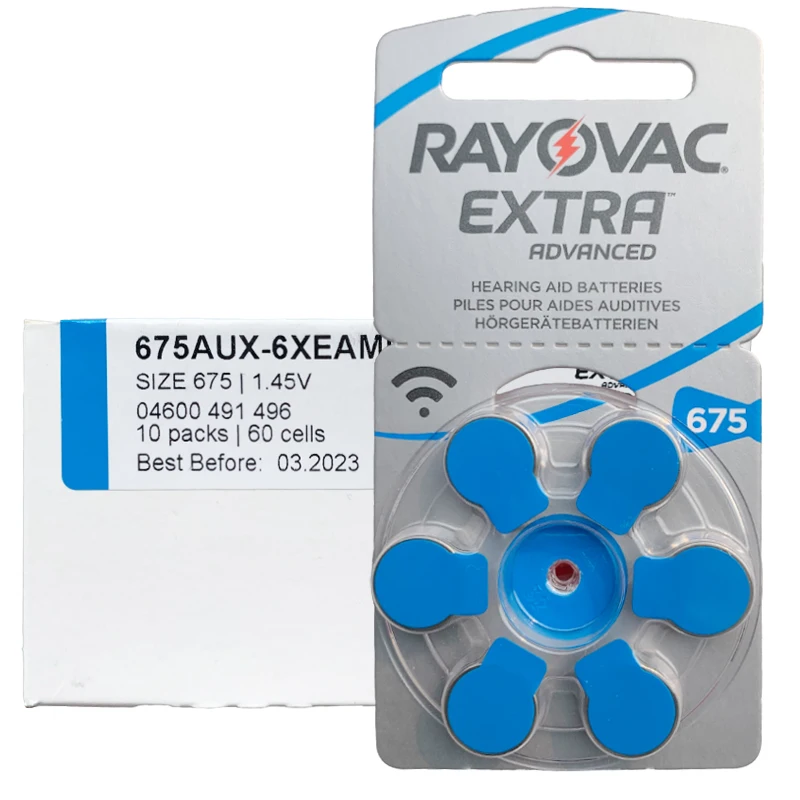 Аккумуляторы для слуховых аппаратов Rayovac Peak Air 1 45 в 675A A675 675 PR44 60 шт.