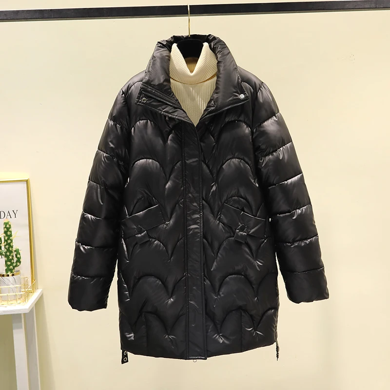 2023 New Winter Jacket Glossy Stand Collar Coat Cotton Padded Casual Parkas Jackets Thick Warm Female Overcoat Outwear