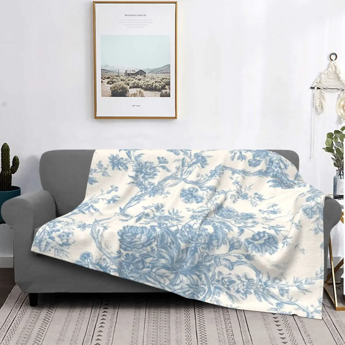 Ультра-мягкое Флисовое одеяло с цветочным рисунком французского синего цвета