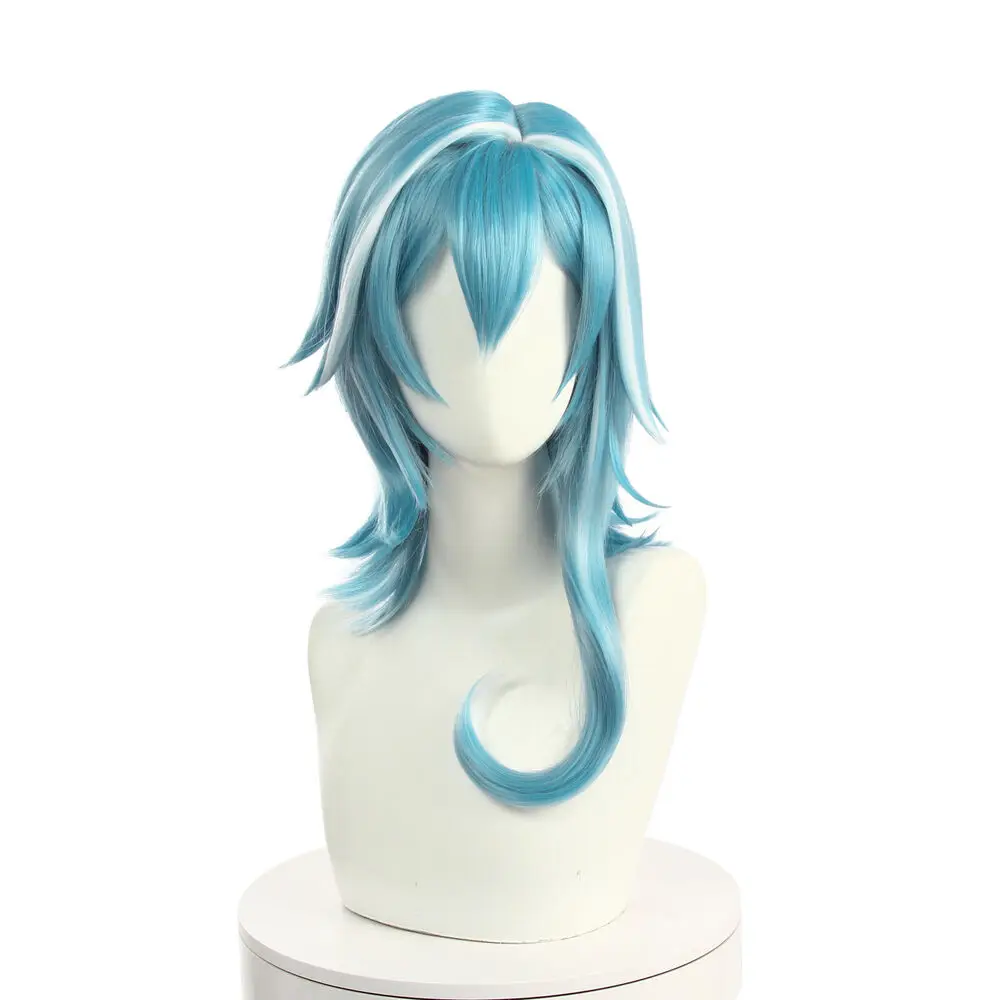 Парик для косплея Genshin Impact Eula синтетический синий смешанный белый парик