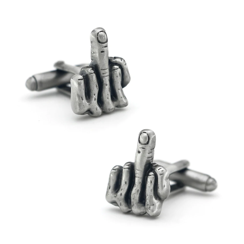 

Men's Vintage Finger Gesture Cufflinks Retro Metal Color Fuck Off Design Quality Brass Cuff Links Free Shipping