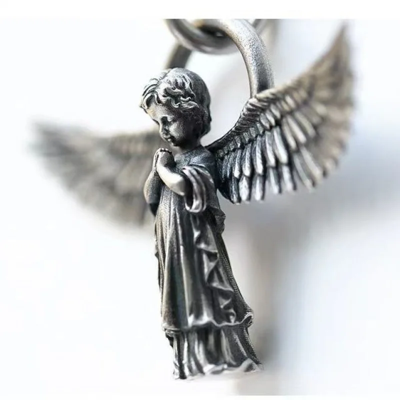 

Vintage Shoh Angel Wings Prayer Pendant Necklace Men Women Punk Wind Fashion Banquet Jewelry Gift