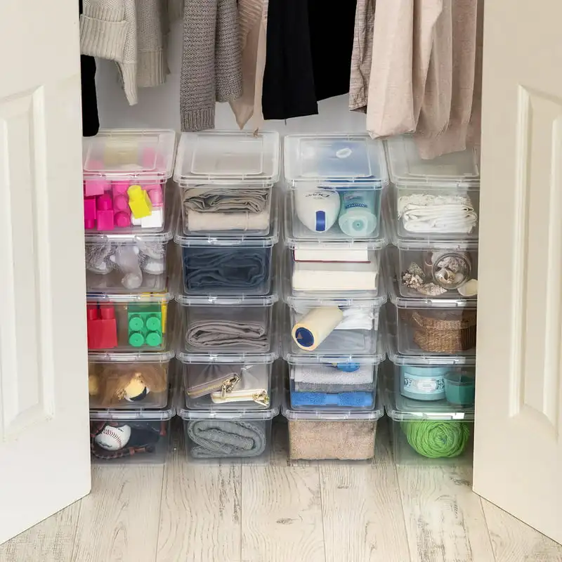 

5 Quart Stackable Plastic Lidded Closet Organizer Box - Clear - Set of 20 Shoe Shelf Living Room Furniture