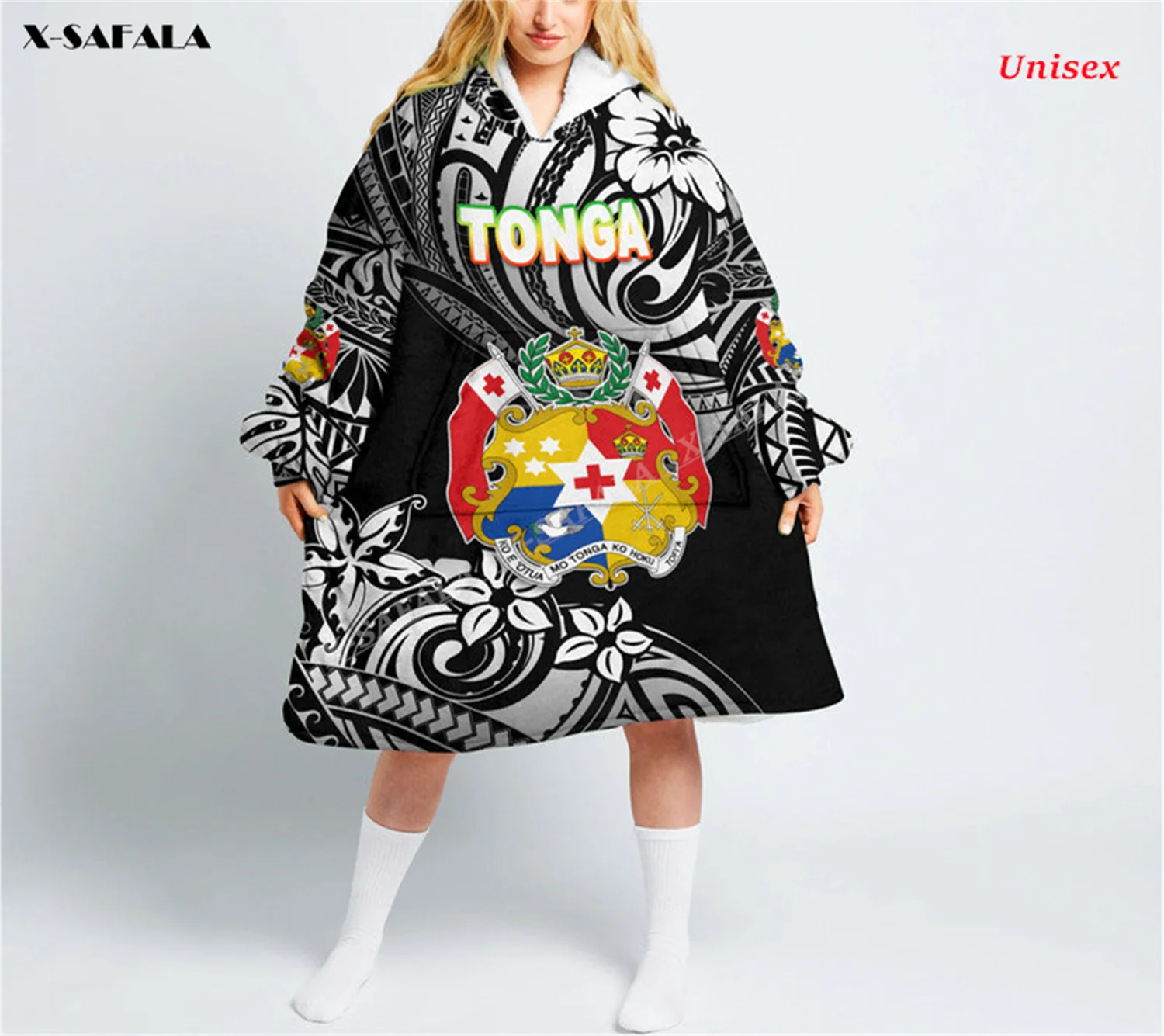 Tonga Hawaii Polynesia 3D Print Winter Oversized Hooded Wearable Blanket Hoodie Robes Thicker Flannel Cotton Men Female Pajamas