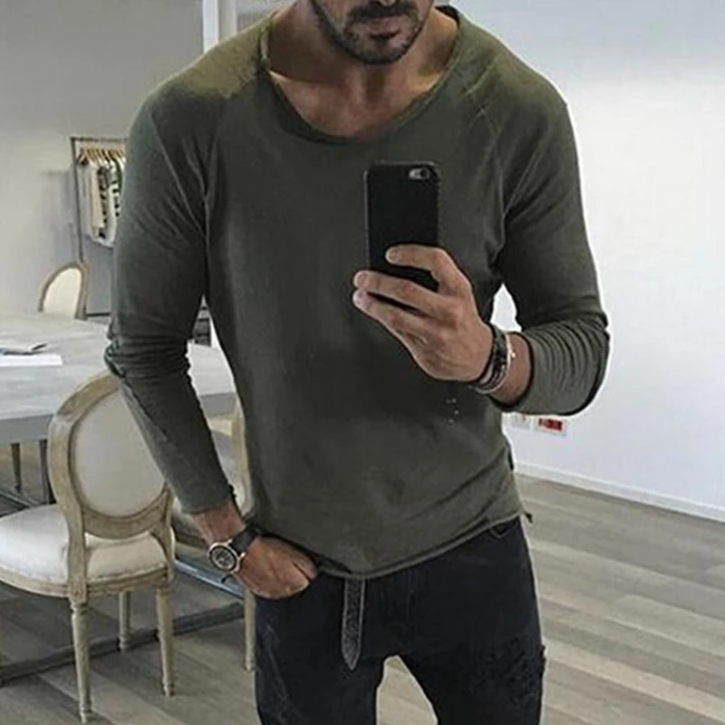 

Leisure Cotton T-shirts 2022 Fall Fashion Loose Mens Long Sleeve Crew Neck Tee Shirt Casual Solid Collor Pullover Men Streetwear