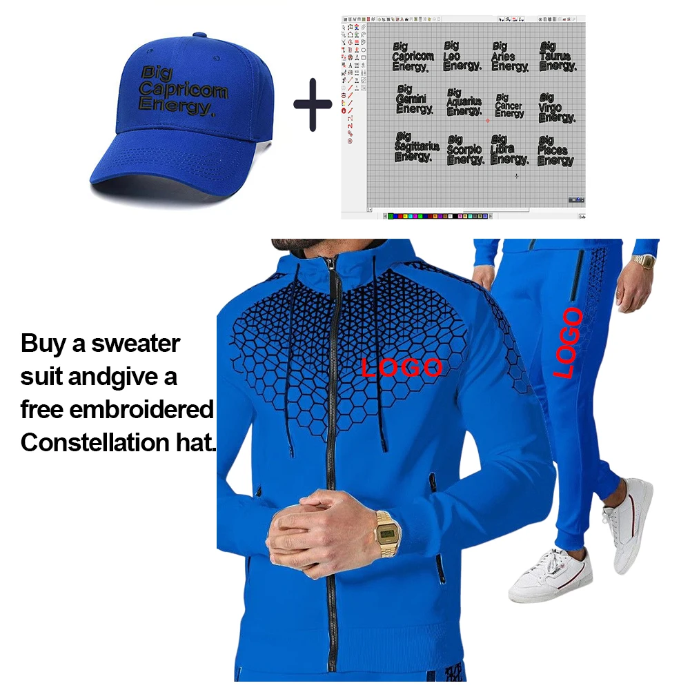 

2022 Autumn and winter sports suit men's color matching three-piece long-sleeved trousers Slim running casual hooded sweater