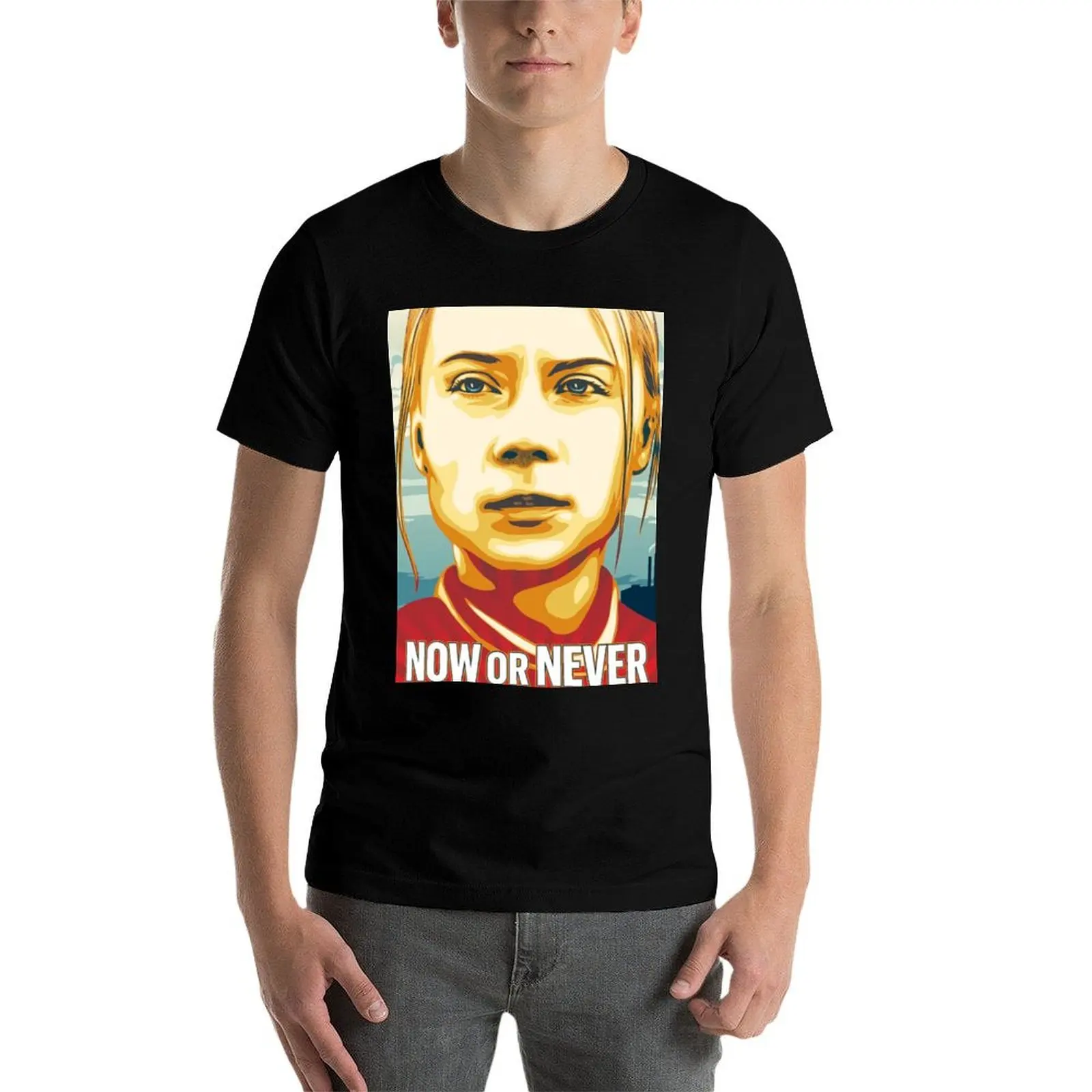 Фото Футболка Greta Thunberg Now or Never Art с простым дизайном и короткими рукавами №3