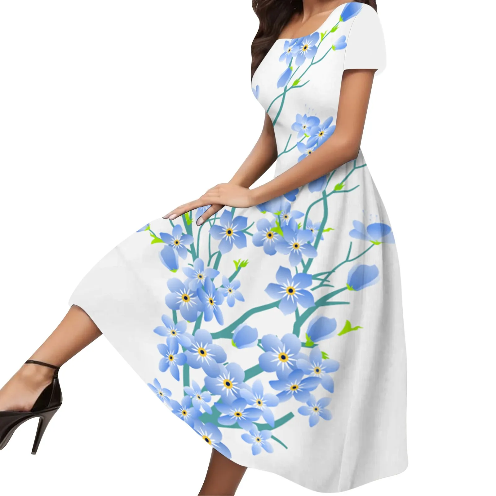 

Women Summer Casual Short Sleeve Crew Neck Loose Dress Floral Printed Boho Beach Long Sundress Sleeveless Straight Dresses