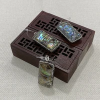 fashion natural square abalone shell pendant 24x45mm rhinestone bound for diy making jewelry accessory necklace earring gift