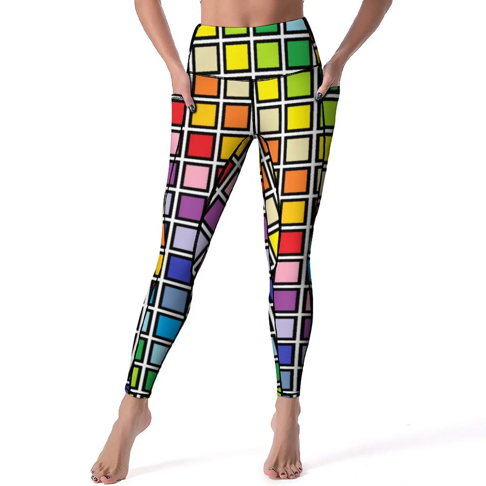 

Rainbow Squares Yoga Pants Pockets Broader Spectrum Leggings Sexy High Waist Kawaii Yoga Sports Tights Graphic Fitness Leggins