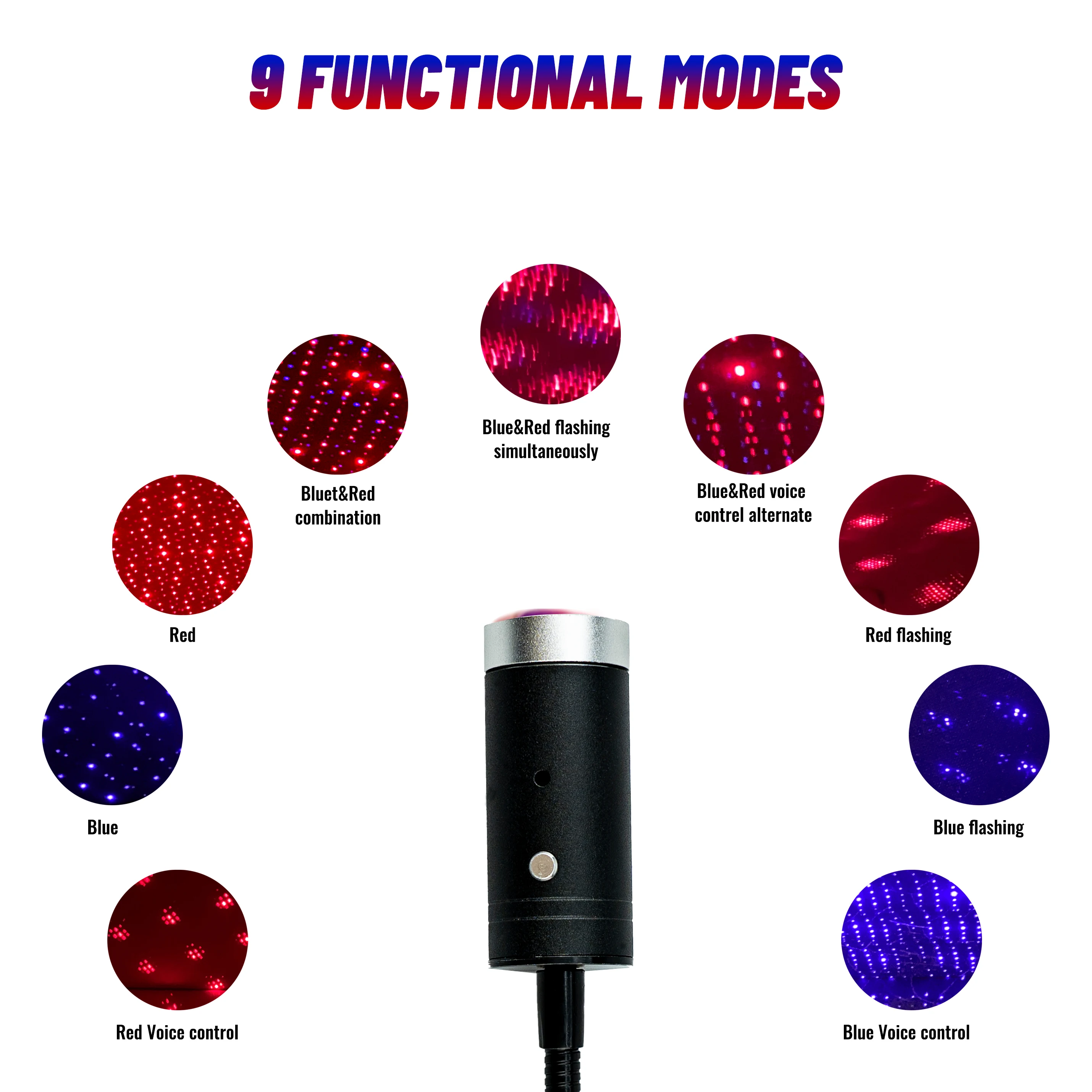 

Red Blue Auto Rorating LED Car Ambient Star Light USB Projection Explosion Flash Auto Interior Decorative Atmosphere Light