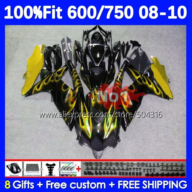 

Injection Body For GSXR-750 GSXR 600 750 600CC 17No.179 K8 GSXR600 GSXR750 08 09 10 GSXR-600 2008 2009 2010 Fairings gold flames
