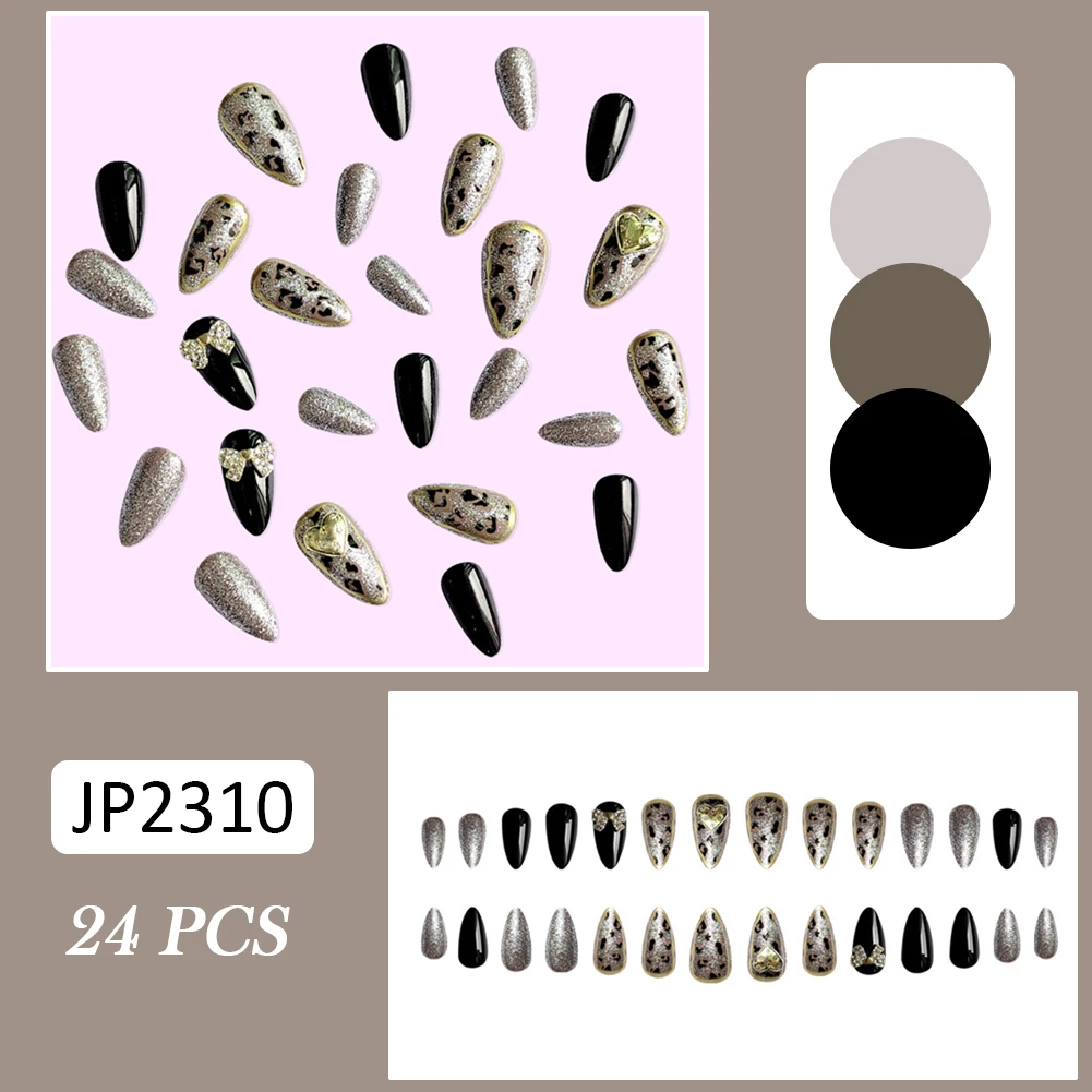 

Glitter Leopard False Nails Long Oval Round Tip Women Girl Artificial Nails Art Fake Nails Jelly Gel/Glue Type RP