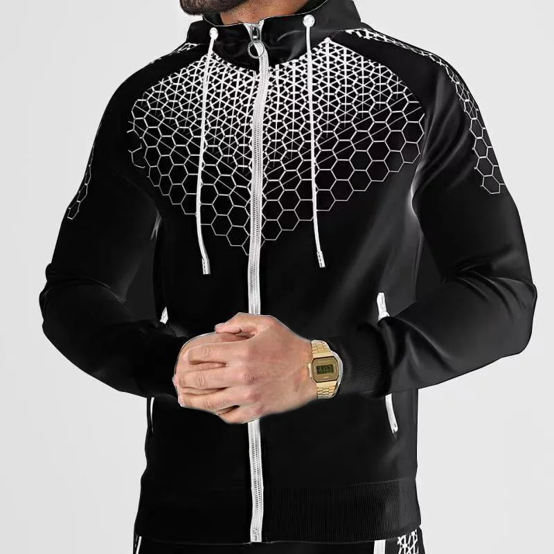 

Mannen En Najaar Hoge Kwaliteit Mode 3d Sportkleding Pak Nieuwe Lange Mouwen Rits Hoodie