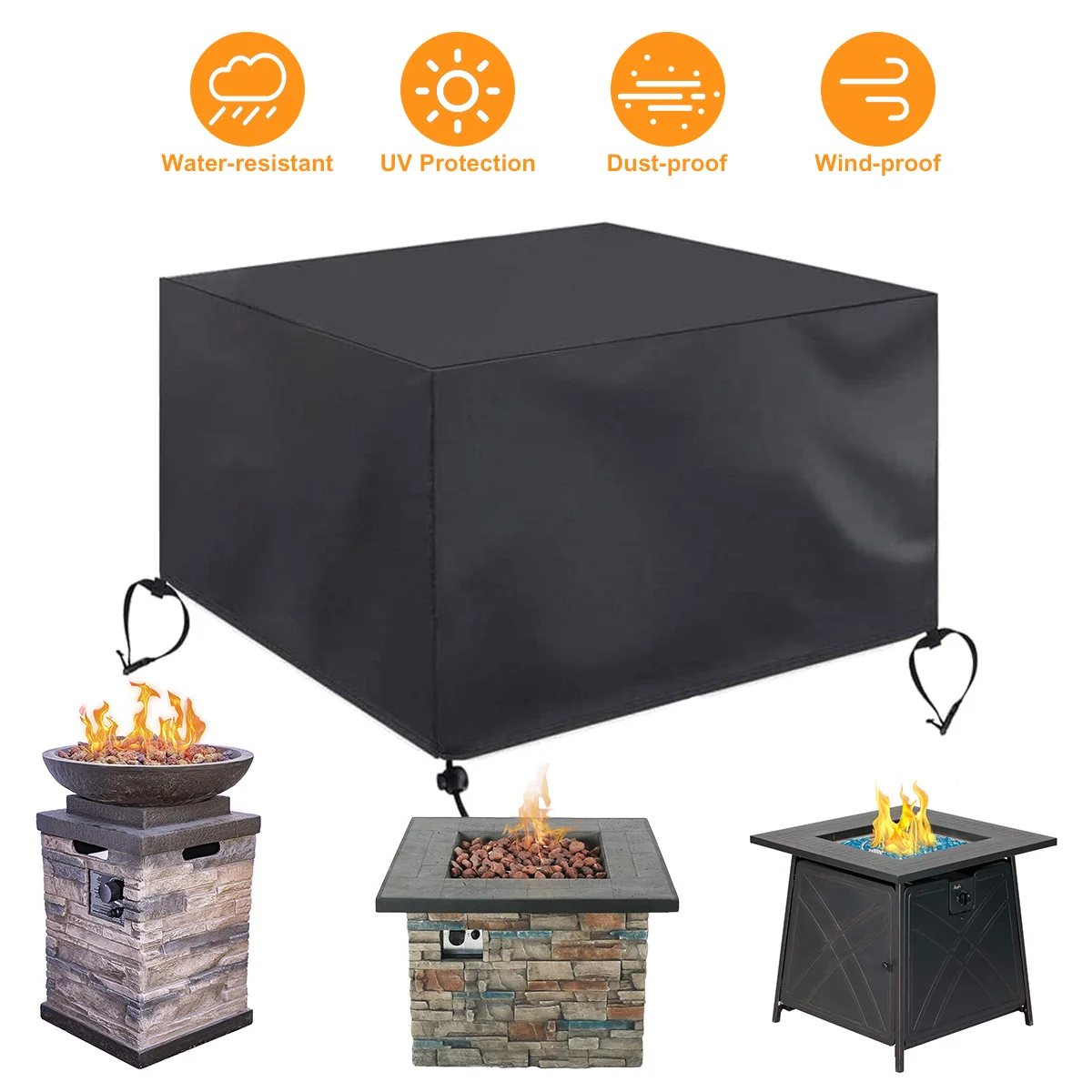 420d Oxford Cloth Waterproof Windproof Furniture Table Fire Pit Cover 33x33x24 Inch