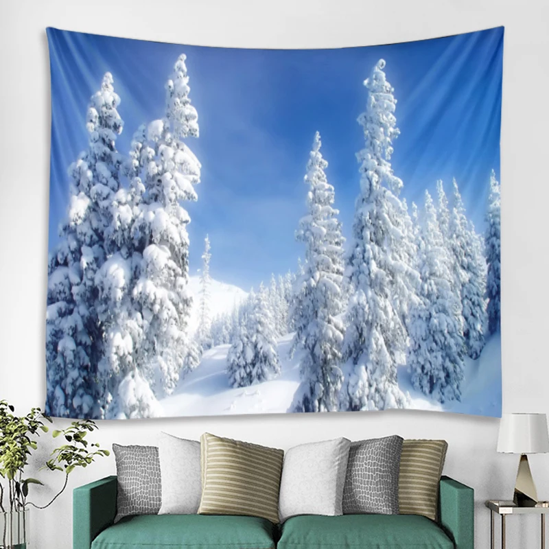 

Зимний гобелен в виде снежного леса, художественная домашняя занавеска для спальни, гостиной, красивый фон для украшения стен, гобелен