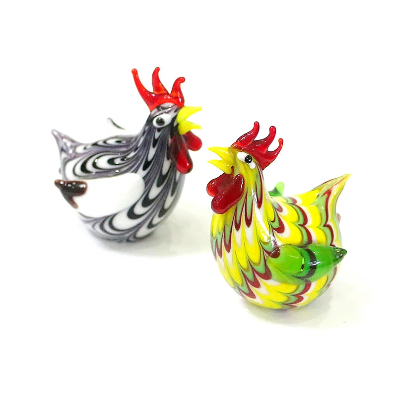 

New Colorful Murano Glass Cock Miniature Figurine Ornaments Cute Rooster Animal Small Statue Home Living Room Desktop Decoration