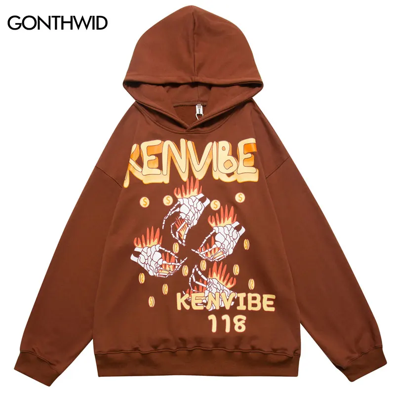 

Mens Hoodie Sweatshirt Streetwear Hip Hop Skeleton Skull Print Punk Gothic Hooded Fashion Harajuku Casual Loose Cotton Pullover