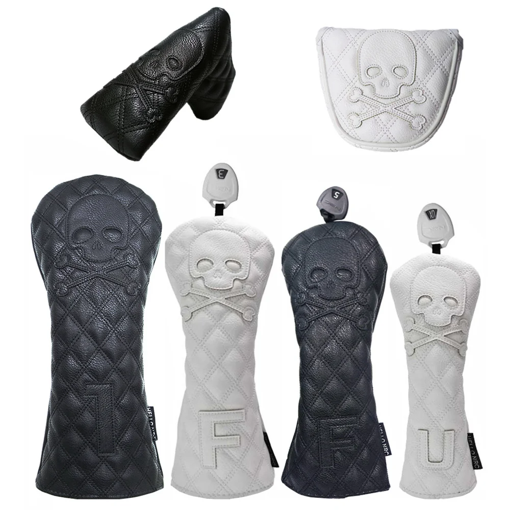 

Golf Wood Cover Skull for Driver Fairway Hybrid Waterproof Protector Set Pu Leather Soft Durable Golf Club Covers