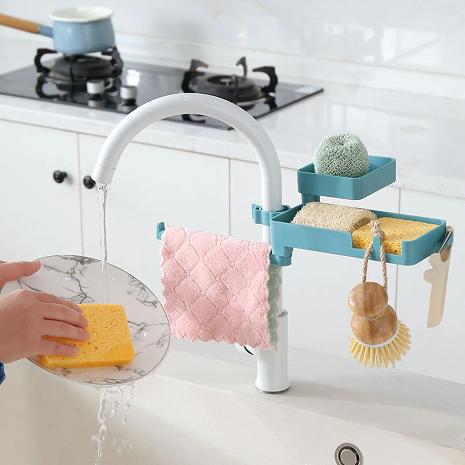 

Kitchen Faucet Rack Sinks Shelf Organizer 3 In 1 Multi Layer Retractable Storage Soap Sponge Holder Drain Basket Gadgets Tool