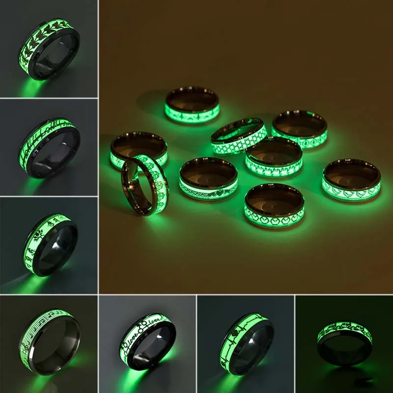 

Jisensp готическое панк Черное модное ФЛУОРЕСЦЕНТНОЕ кольцо минималистичное кольцо из нержавеющей стали светящееся кольцо пара в темноте ювелирные изделия