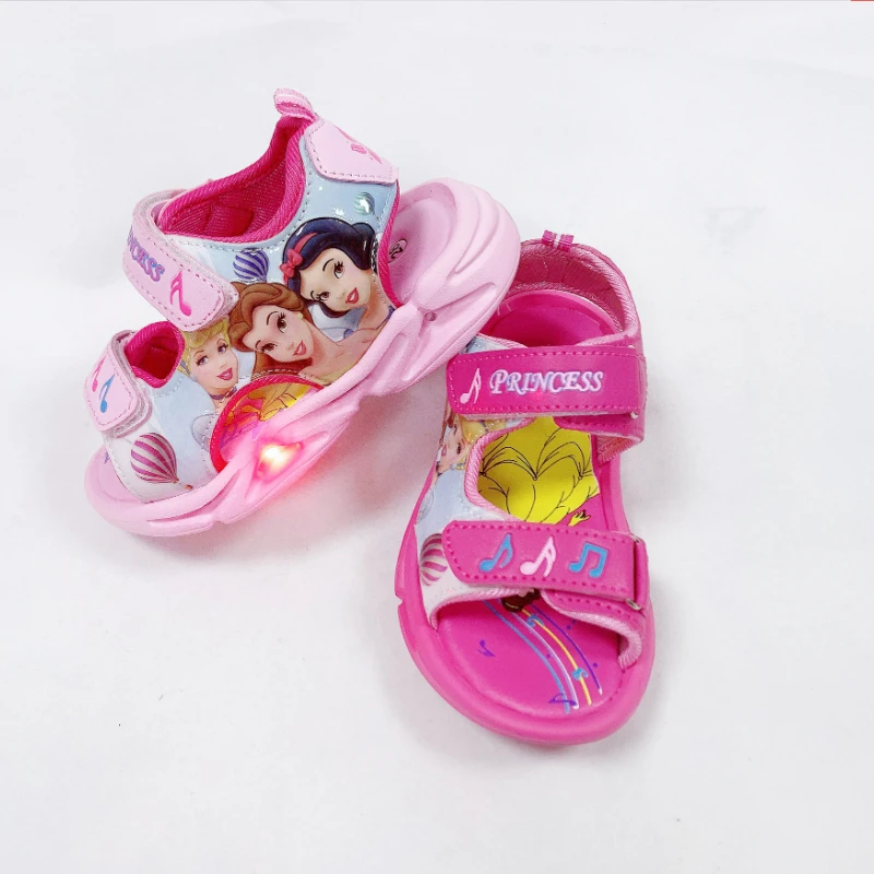 

Сандалии для девочек с героями Диснея, босоножки принцессы, Белоснежка, Золушка, светодиодные мигающие босоножки, детская розовая обувь на ...