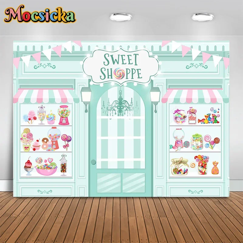 Mocsicka Photography Backdrops Shop Window Candy Background Decor Baby Shower Boy Girl Birthday Party Kids Photo Studio Banner