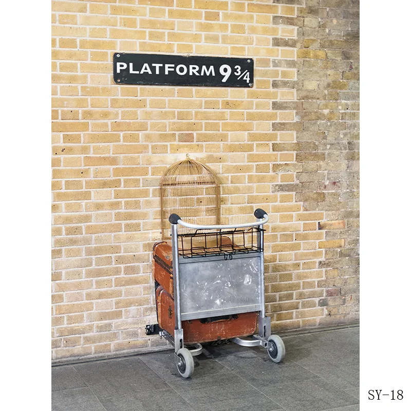 

SHUOZHIKE Art Fabric Heaven Brick Wall Photography Backdrop Platform 9 3/4 railway Station Photo Studio Background SS-25