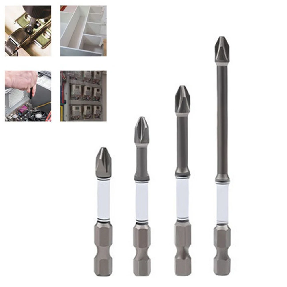 

4pcs 50-100mm Cross Screwdriver Bits Impact Bits PH2 Magnetic Cross Screwdriver Bit 1/4'' Hex Shank For Electric Screwdrivers