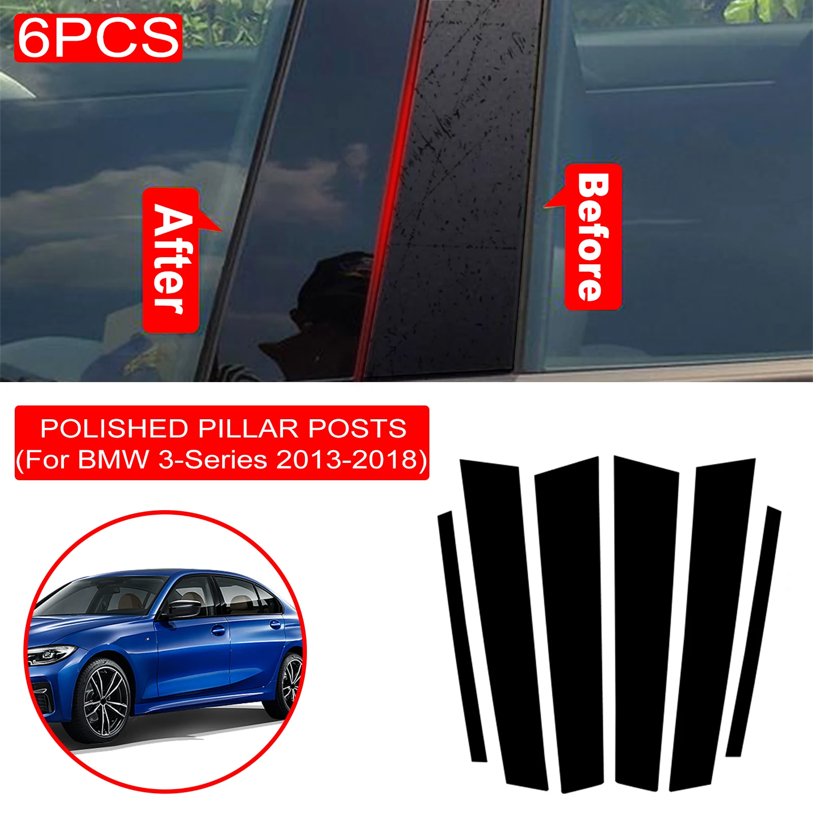 

6 шт., декоративная наклейка на окно автомобиля BMW 3 серии 2013-2017