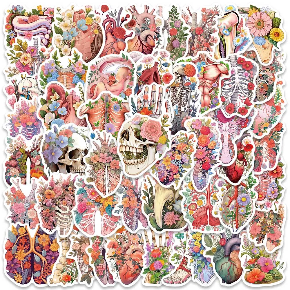 

10/50pcs Cartoon Human Organs Skull and Flowers Aesthetic Stickers Deals For Laptop Phone Guitar Notebook Waterproof Graffiti